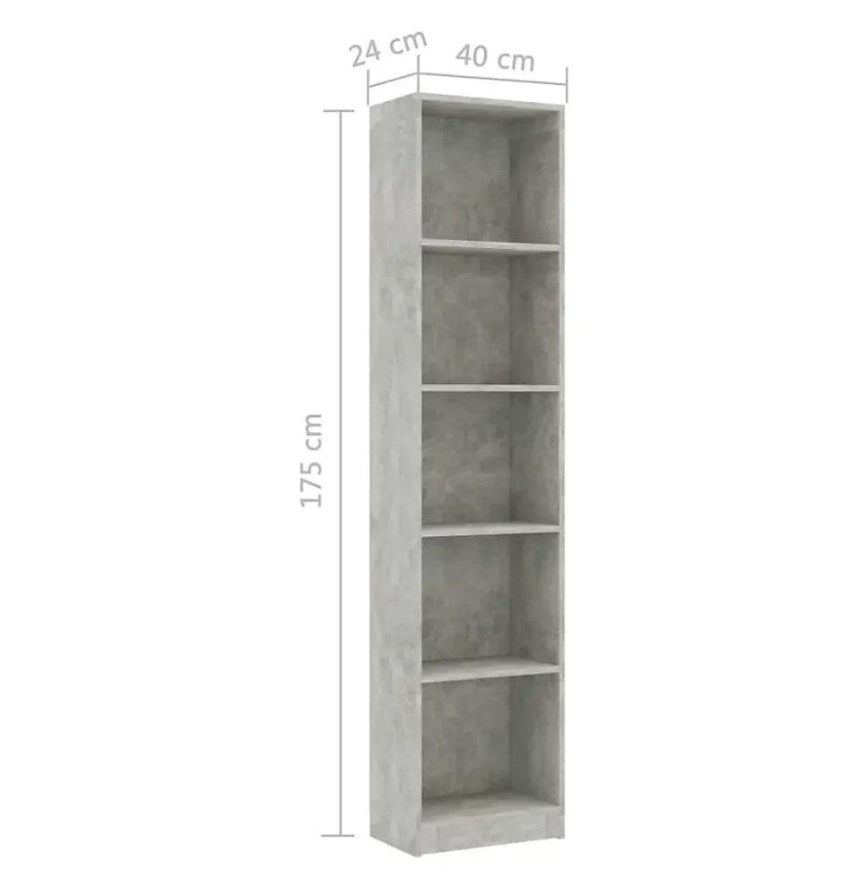 Bibliothèque à 5 niveaux Gris béton 40x24x175cm Bois ingénierie vidaXL