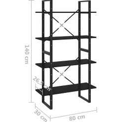 Bibliothèque à 4 niveaux Noir 80x30x140 cm Bois de pin massif vidaXL