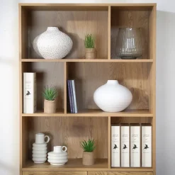 Bibliothèque 6 Cases et 2 Portes en Rotin Naturel H175cm - JAYA