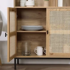 Bibliothèque 6 Cases et 2 Portes en Rotin Naturel H175cm - JAYA