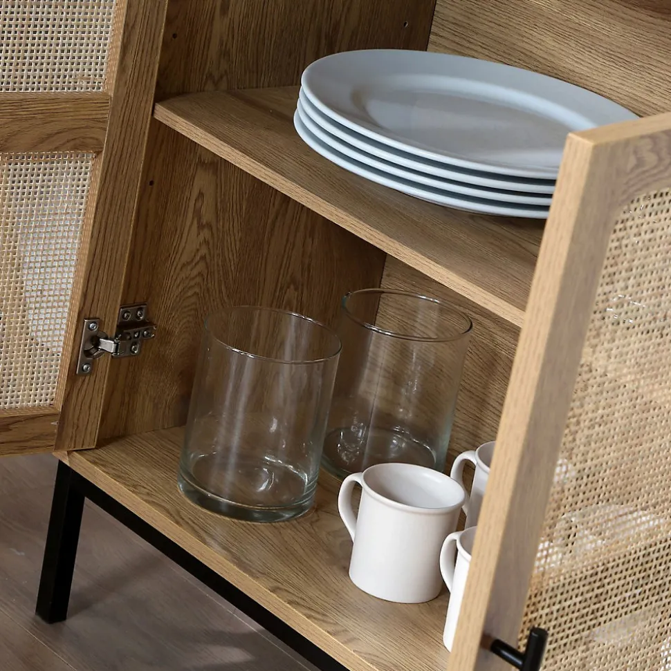 Bibliothèque 6 Cases et 2 Portes en Rotin Naturel H175cm - JAYA