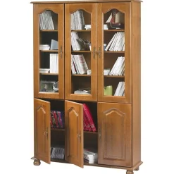 Bibliothèque - Chêne - 6 Portes - 10 Etagères - 12 Niches - Style Campagne