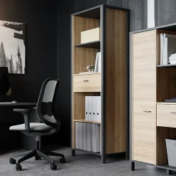 Bibliothèque 194 cm 1 tiroir 4 niches décor bois chêne et noir - MODE