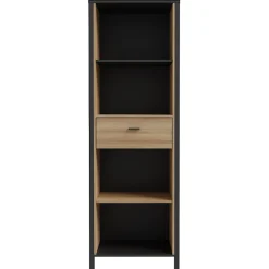 Bibliothèque 194 cm 1 tiroir 4 niches décor bois chêne et noir - MODE