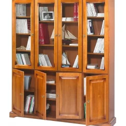 Bibliothèque - Louis-Philippe - Merisier - 8 Portes - 18 Niches - 15 Étagères