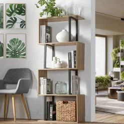 Bibliothèque 4 Niveaux Décor Bois et Montants Métal - H148 cm