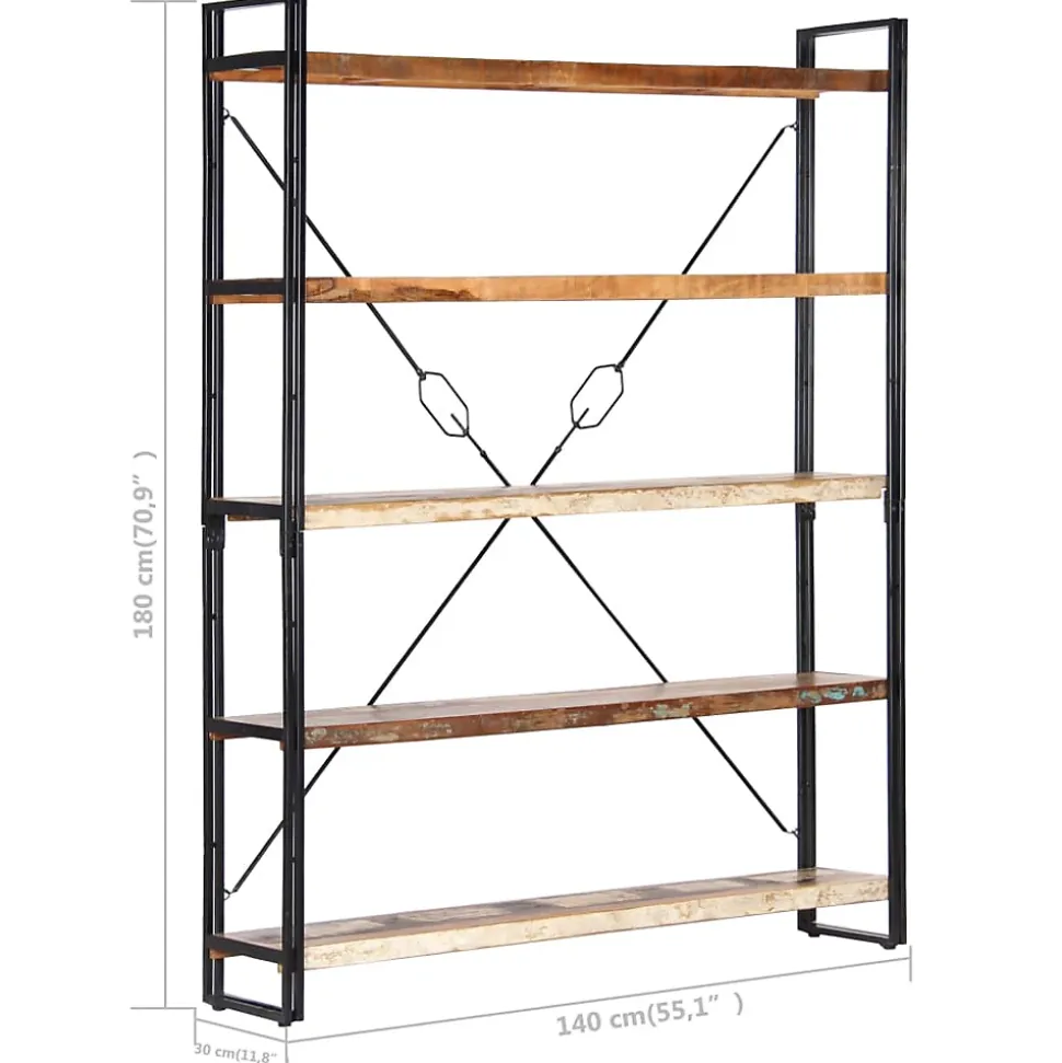 Bibliothèque 5 niveaux 140x30x180cm Bois solide de récupération vidaXL