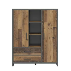 Bibliothèque 2 portes 2 tiroirs Paul Bois et Gris anthracite