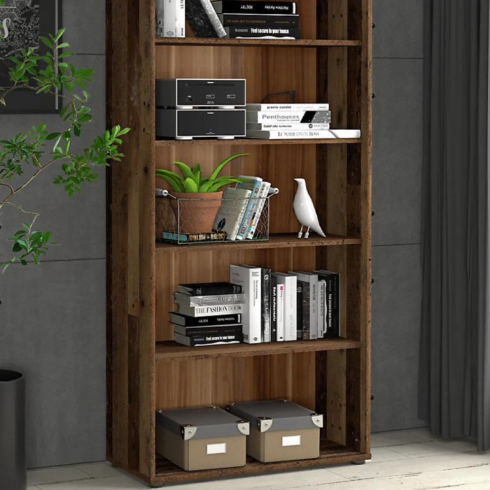 Bibliothèque - Étagère H. 198 x L. 74 cm décor bois vintage - MARIA