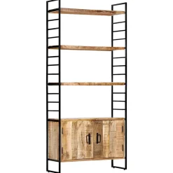 Bibliothèque - VIDAXL - 80x30x180 cm - Bois de manguier brut - 3 étagères - Style industriel