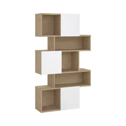 Bibliothèque Acetosella, Etagère de bureau, Porte-livre mobile, Librairie, 96x32 h166 cm, Chêne clair et Blanc