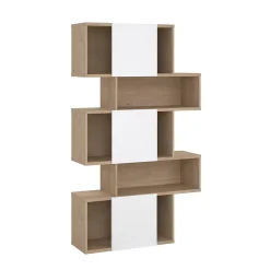 Bibliothèque Acetosella, Etagère de bureau, Porte-livre mobile, Librairie, 96x32 h166 cm, Chêne clair et Blanc
