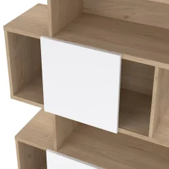 Bibliothèque Acetosella, Etagère de bureau, Porte-livre mobile, Librairie, 96x32 h166 cm, Chêne clair et Blanc