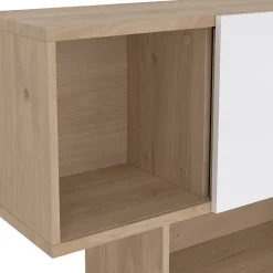 Bibliothèque Acetosella, Etagère de bureau, Porte-livre mobile, Librairie, 96x32 h166 cm, Chêne clair et Blanc