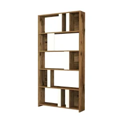 Bibliothèque Algieba, Etagère de bureau, Porte-livre mobile, Librairie, 90x20h180 cm, Noyer et Blanc