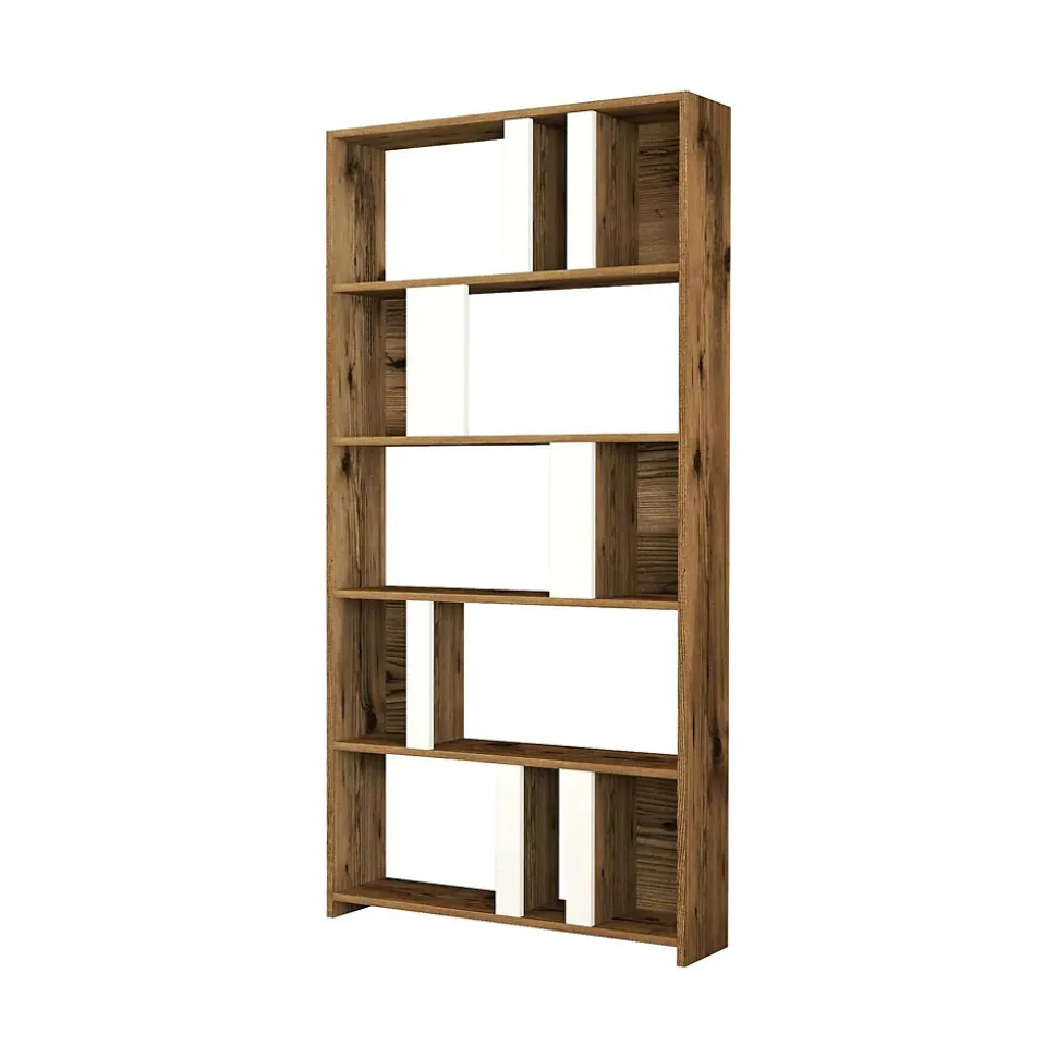 Bibliothèque Algieba, Etagère de bureau, Porte-livre mobile, Librairie, 90x20h180 cm, Noyer et Blanc
