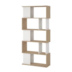 Bibliothèque Arg, Etagère de bureau, Porte-livre mobile, Librairie, 80x30 h174 cm, Chêne clair et Blanc