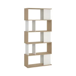 Bibliothèque Arg, Etagère de bureau, Porte-livre mobile, Librairie, 80x30 h174 cm, Chêne clair et Blanc