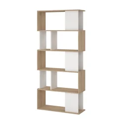 Bibliothèque Arg, Etagère de bureau, Porte-livre mobile, Librairie, 80x30 h174 cm, Chêne clair et Blanc