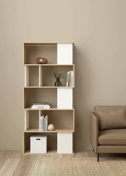 Bibliothèque Arg, Etagère de bureau, Porte-livre mobile, Librairie, 80x30 h174 cm, Chêne clair et Blanc