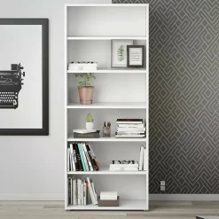 Bibliothèque Armon, Etagère de bureau, Porte-livre mobile, Librairie, 89x40 h222 cm, Blanc