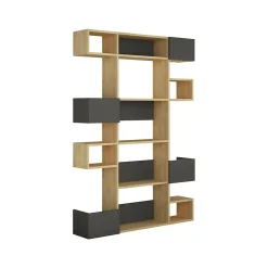 Bibliothèque Artich, Etagère de bureau, Porte-livre mobile, Librairie, 120x20h171 cm, Chêne et Anthracite