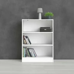 Bibliothèque Aski, Etagère de bureau, Porte-livre mobile, Librairie, 79x27 h107 cm, Blanc