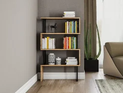 Bibliothèque avec 3 étagères en métal - Naturel clair et Noir - ROVENI