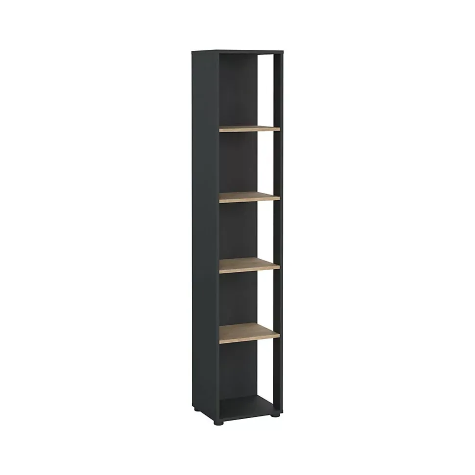 Bibliothèque Baaz, Etagère de bureau, Porte-livre mobile, Librairie, 41x34 h205 cm, Chêne et Gris