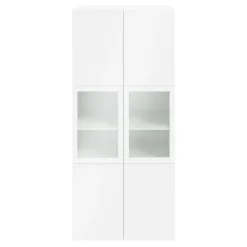 Bibliothèque blanche avec 2 portes vitrées GoodHome Atomia H. 225 x L. 100 x P. 47 cm