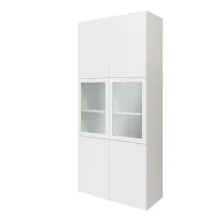 Bibliothèque blanche avec 2 portes vitrées GoodHome Atomia H. 225 x L. 100 x P. 47 cm