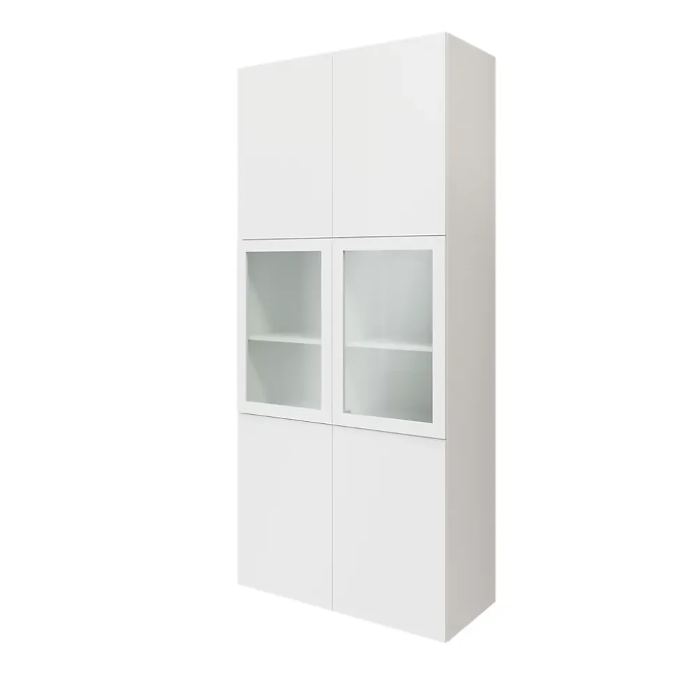 Bibliothèque blanche avec 2 portes vitrées GoodHome Atomia H. 225 x L. 100 x P. 47 cm