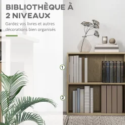 Bibliothèque cube - cube de rangement 2 compartiments - dim. 60 x 24 x 63 cm - effet bois clair
