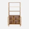 Bibliothèque décor bois et cannage - Bohème - 4 niveaux. 2 portes. 5 étagères