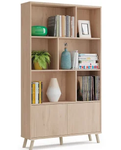 Bibliothèque de 2 portes coloris effet bois - Hauteur 180 x Longueur 100 x Profondeur 30 cm