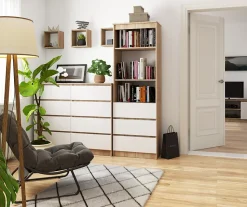 Bibliothèque de bureau AKORD R60 Chêne Sonoma 60 cm 3 tiroirs façade Blanche 3 étagères 60x35x180 cm