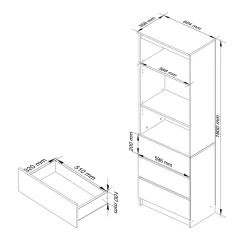 Bibliothèque de bureau AKORD R60 Chêne Sonoma 60 cm 3 tiroirs façade Blanche 3 étagères 60x35x180 cm