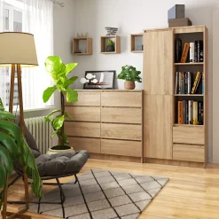 Bibliothèque de bureau AKORD R11 Chêne Sonoma 80 cm 2 portes 2 tiroirs façade Chêne Sonoma 7 étagères 80x35x180 cm