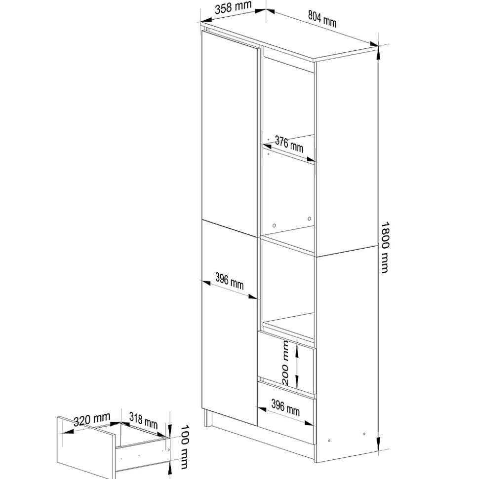 Bibliothèque de bureau AKORD R11 Chêne Sonoma 80 cm 2 portes 2 tiroirs façade Chêne Sonoma 7 étagères 80x35x180 cm