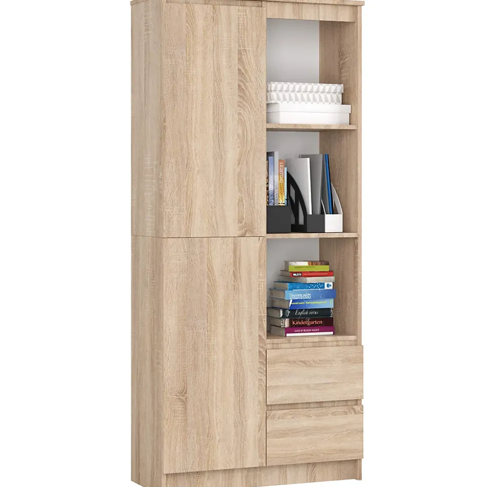 Bibliothèque de bureau AKORD R11 Chêne Sonoma 80 cm 2 portes 2 tiroirs façade Chêne Sonoma 7 étagères 80x35x180 cm