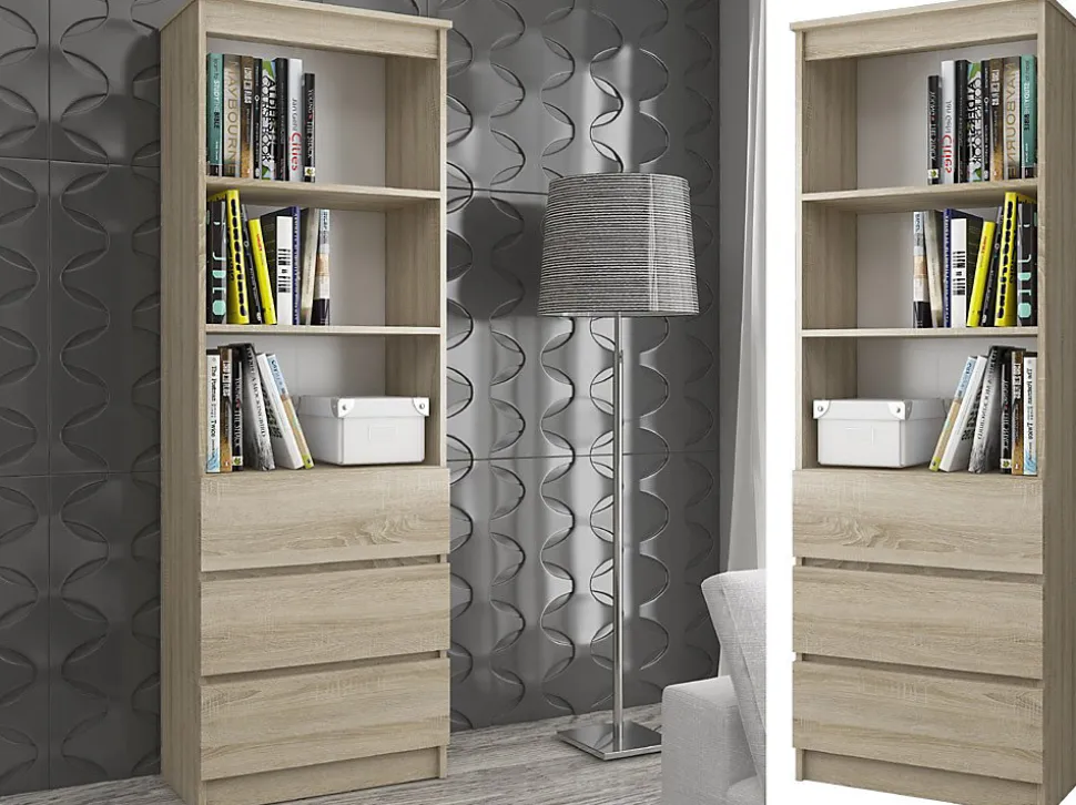 Bibliothèque de bureau AKORD R60 Chêne Sonoma 60 cm 3 tiroirs façade Chêne Sonoma 3 étagères 60x35x180 cm