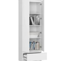 Bibliothèque de bureau AKORD R60 Blanche 60 cm 4 portes 1 tiroir façade Blanche 4 étagères 60x35x180 cm