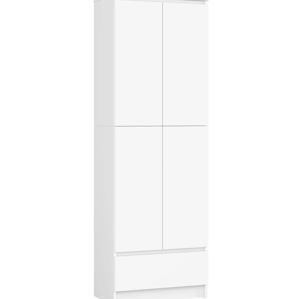 Bibliothèque de bureau AKORD R60 Blanche 60 cm 4 portes 1 tiroir façade Blanche 4 étagères 60x35x180 cm