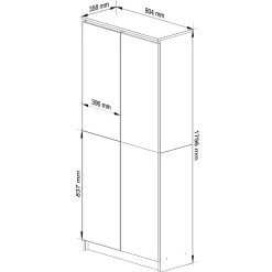Bibliothèque de bureau Armoire AKORD R80 Wengé 80 cm 2 portes façade Blanche 8 étagères 80x35x180 cm