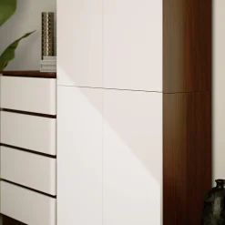Bibliothèque de bureau Armoire AKORD R80 Wengé 80 cm 2 portes façade Blanche 8 étagères 80x35x180 cm