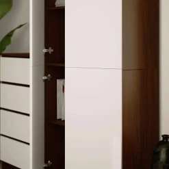 Bibliothèque de bureau Armoire AKORD R80 Wengé 80 cm 2 portes façade Blanche 8 étagères 80x35x180 cm
