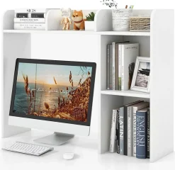 Bibliothèque de Bureau en Bois avec Plusieurs Tablettes,Organiseur de Bureau avec Dispositif Anti-Basculement,94x25x74CM,Blanc