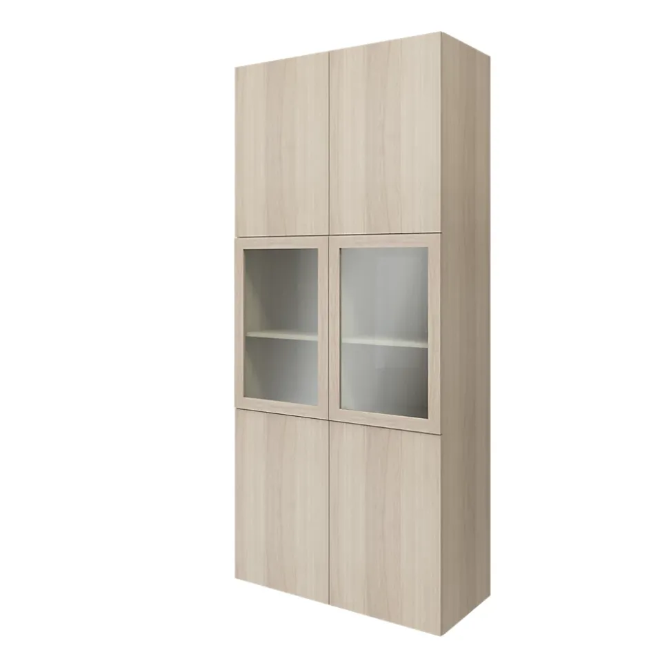 Bibliothèque effet chêne avec 2 portes vitrées GoodHome Atomia H. 225 x L. 100 x P. 47 cm