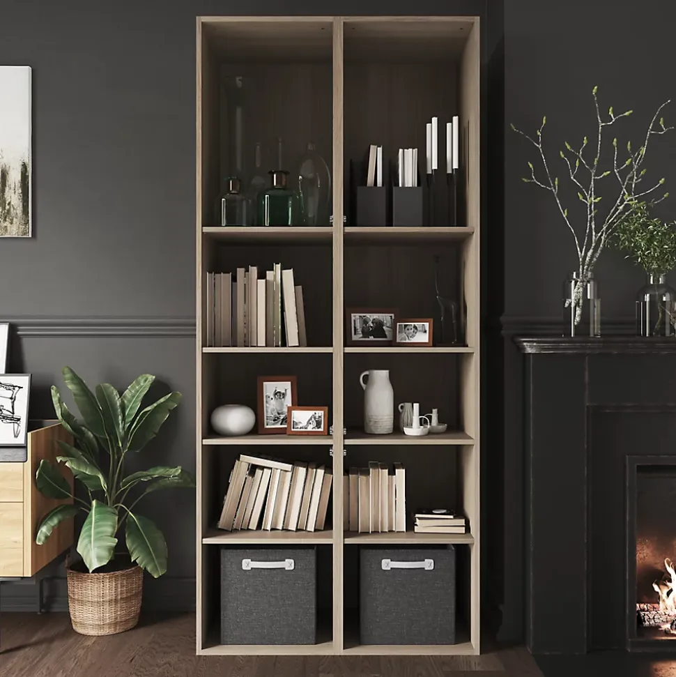 Bibliothèque effet chêne avec 2 portes vitrées GoodHome Atomia H. 225 x L. 100 x P. 47 cm