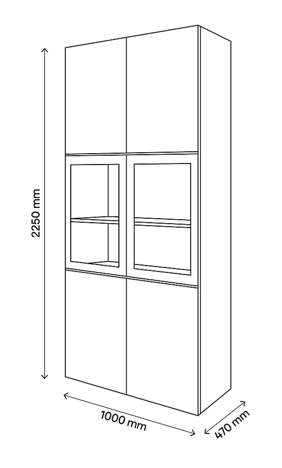 Bibliothèque effet chêne avec 2 portes vitrées GoodHome Atomia H. 225 x L. 100 x P. 47 cm